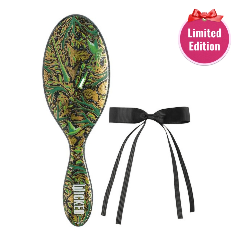 Locket Green and Gold Hair Brush with Ribbon